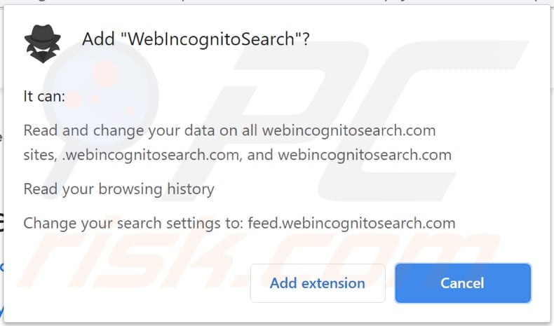 webincognitosearch browser hijacker notification