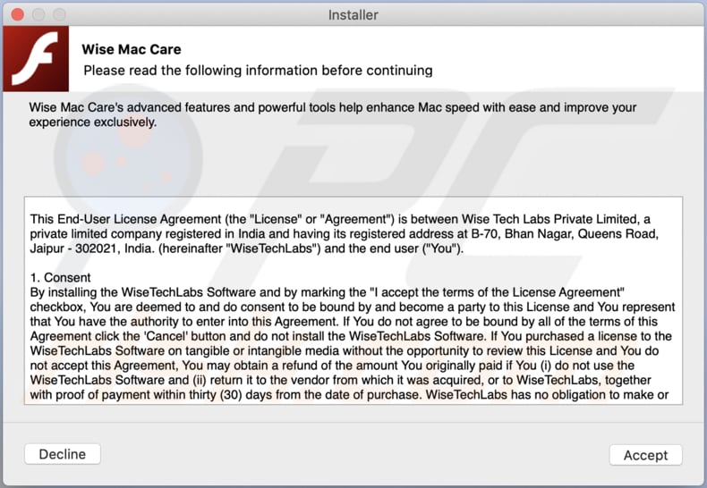 wise mac care unwanted application deceptive installer