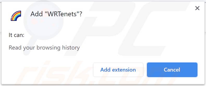 WRTenets browser hijacker asking for permissions