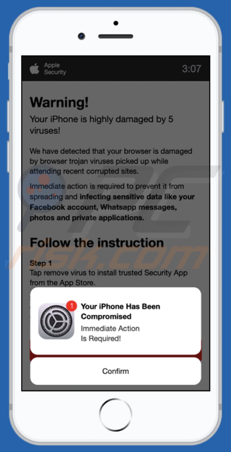 Your iPhone is highly damaged by 5 viruses! scam