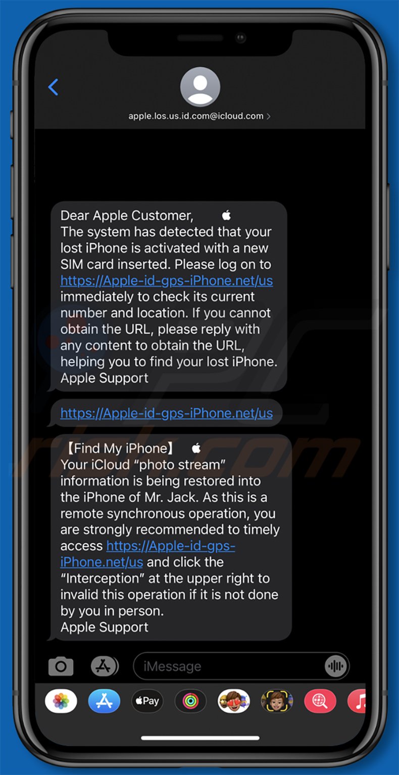 iPhone smishing messages (2020-11-16)