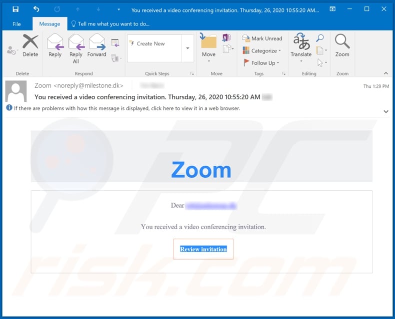Zoom scam email spam campaign