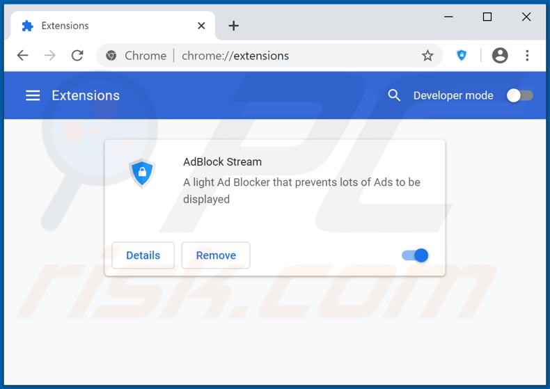 Removing AdBlock Stream ads from Google Chrome step 2