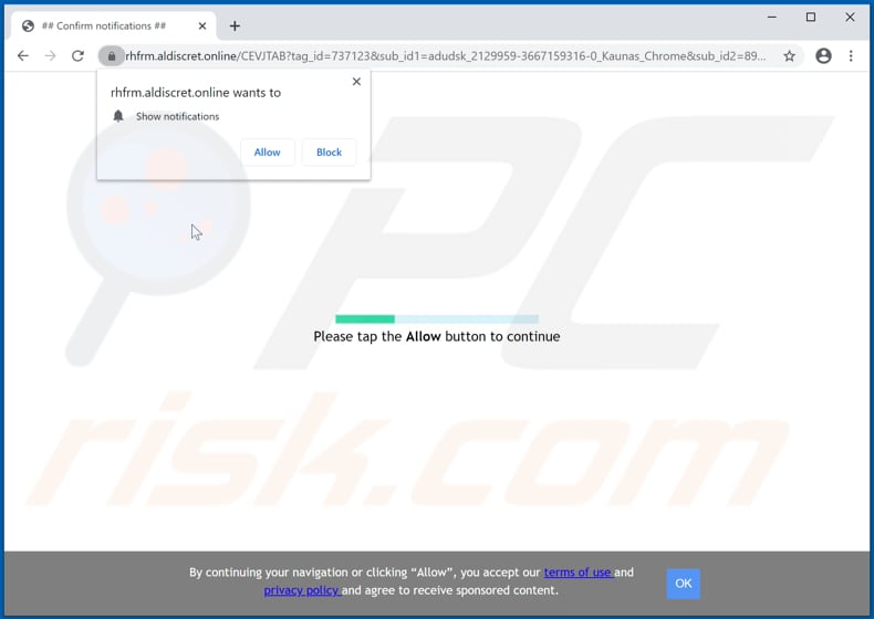 aldiscret[.]online pop-up redirects