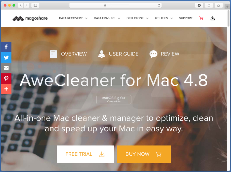 Website used to promote AweCleaner PUA