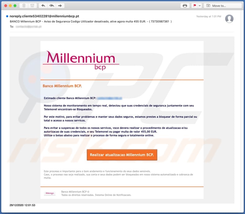 Banco Millennium BCP phishing scam 