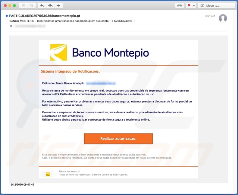 Banco Montepio email spam campaign