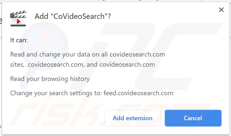 CoVideoSearch browser hijacker asking for permissions