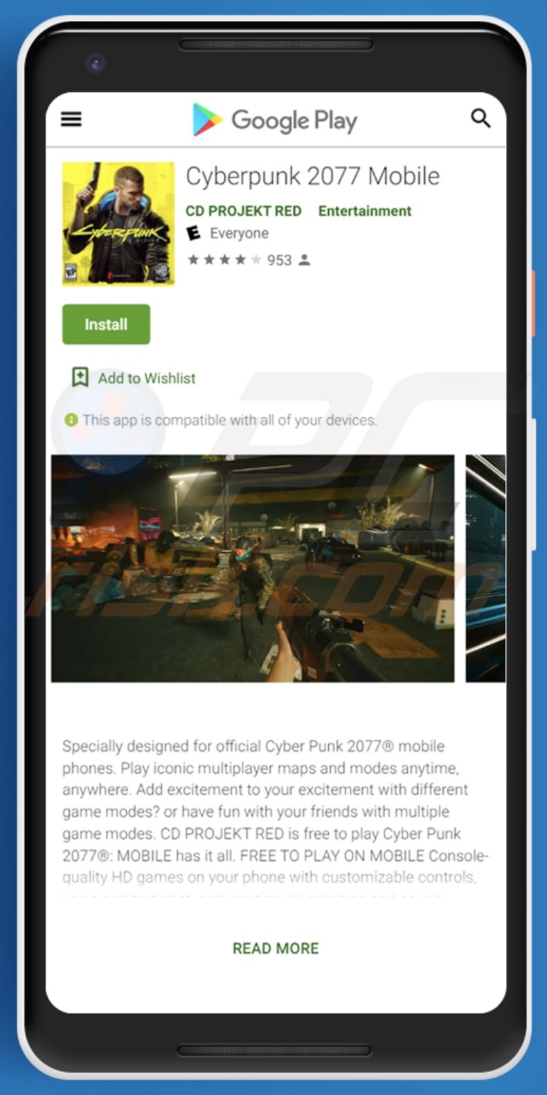 Deceptive website imitating Google Play Store employed to spread Cyberpunk 2077 mobile ransomware