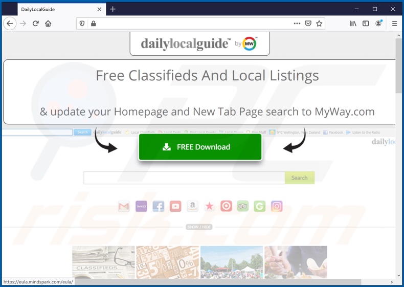 Website used to promote DailyLocalGuide browser hijacker (Firefox)