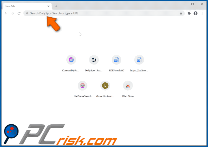DailySportSearch browser hijacker appearance (GIF)