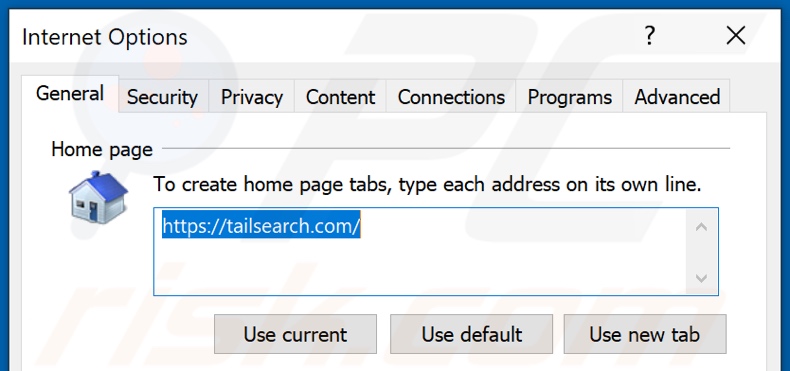 Removing tailsearch.com from Internet Explorer homepage