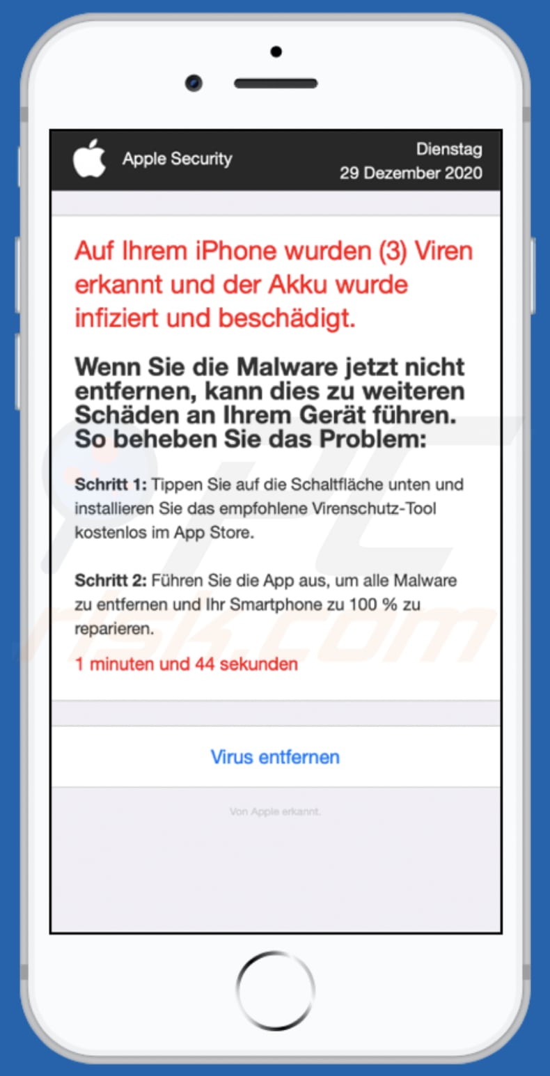 department.limited pop-up scam background german version