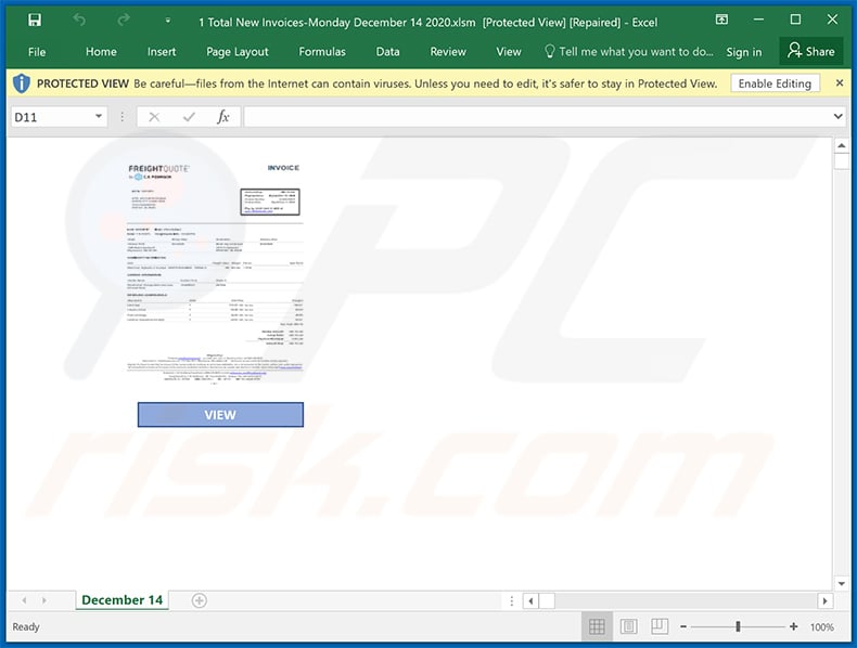 Malicious MS Excel document spreading Dridex malware (2020-12-15)