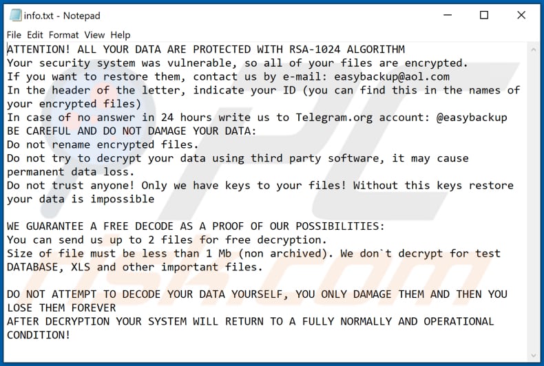 Easy ransomware text file (info.txt)