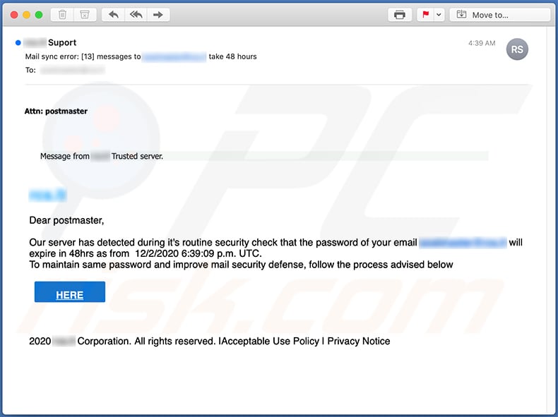 Spam email used to promote a phishing website (2020-12-03)