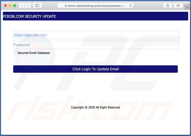 Email Security Alert scam promoted phishing website