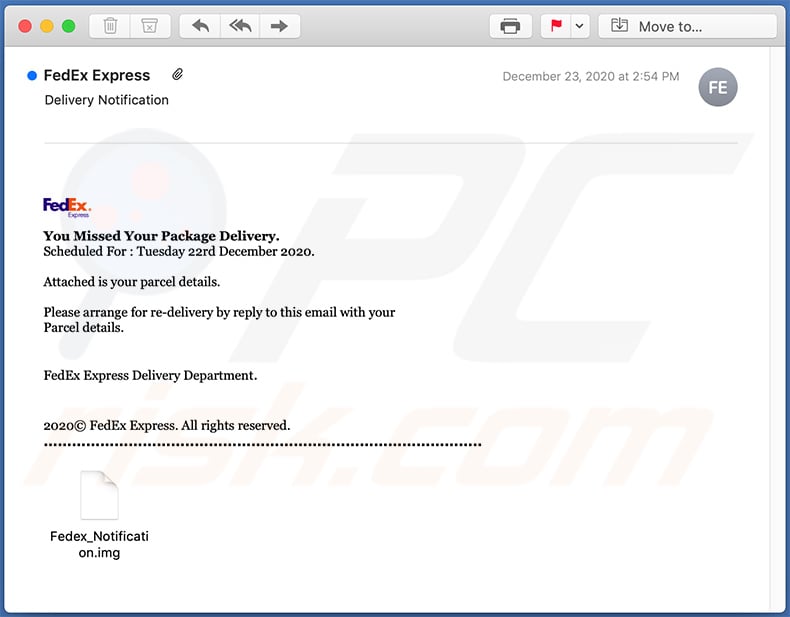 FedEx Express-themed spam email used to spread LokiBot malware