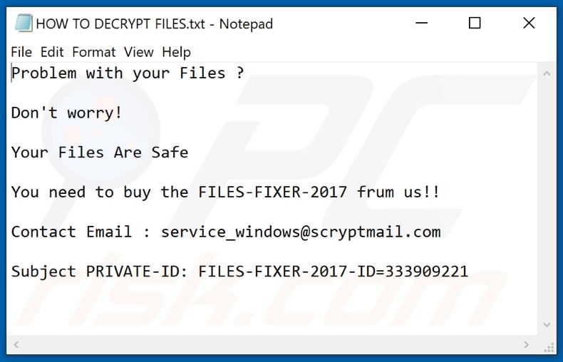 Files Fixer decrypt instructions (HOW TO DECRYPT FILES.txt)