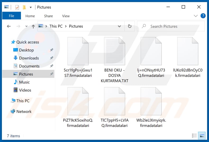 Files encrypted by Firmadatalari ransomware (.firmadatalari extension)