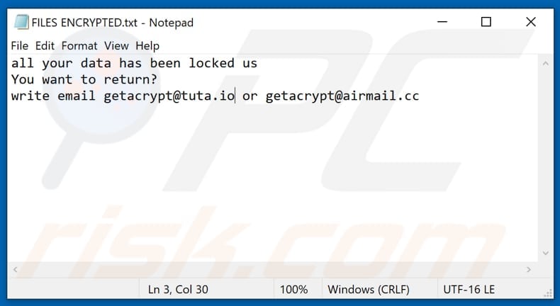 Gac ransomware text file (FILES ENCRYPTED.txt)