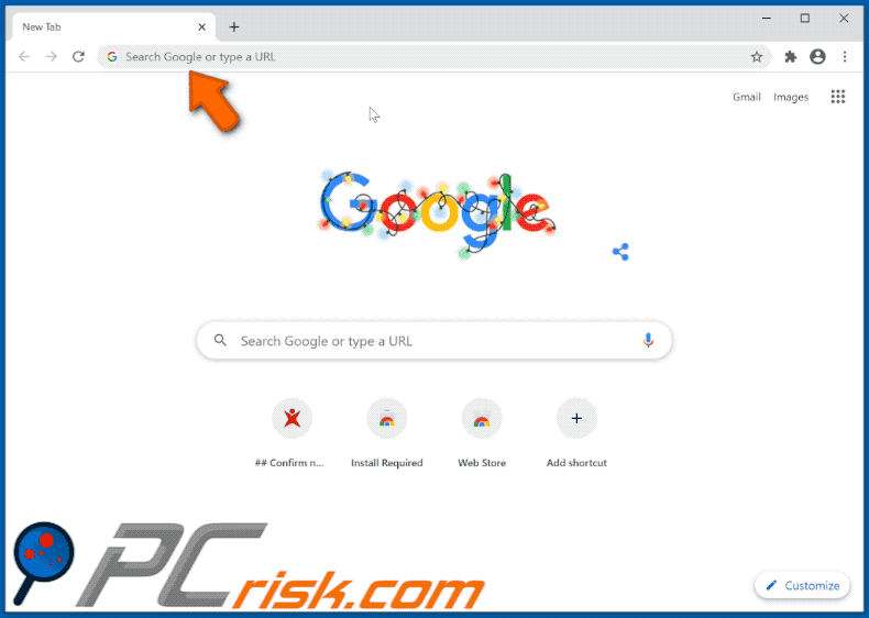 GillCom browser hijacker promoting fxsmash.xyz fake search engine (GIF)
