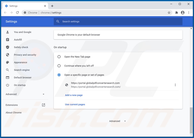 Removing globalpdfconvertersearch.com from Google Chrome homepage