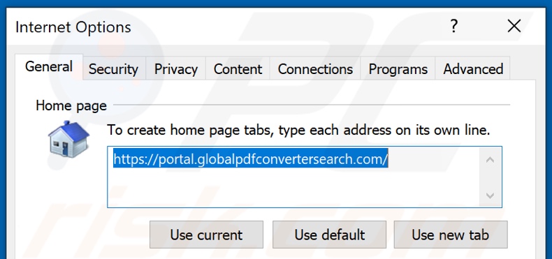 Removing globalpdfconvertersearch.com from Internet Explorer homepage