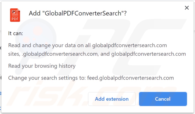 GlobalPDFConverterSearch browser hijacker asking for permissions