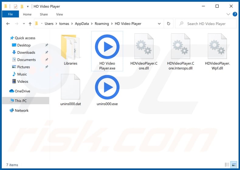 HD Video Player potentially unwanted application install folder