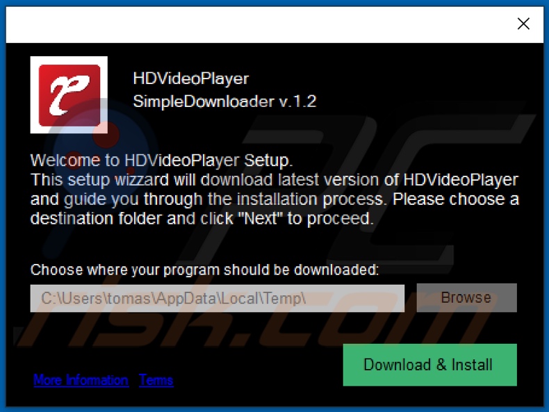 HD Video Player potentially unwanted application installer 1
