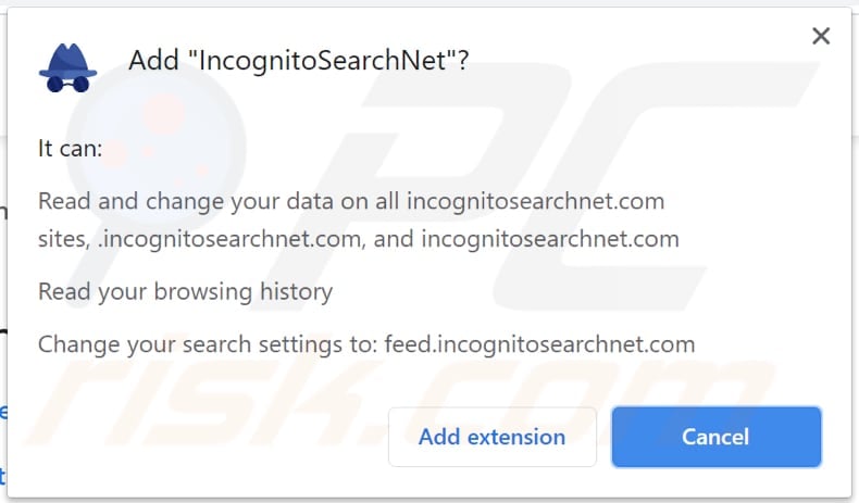 incognitosearchnet browser hijacker notification