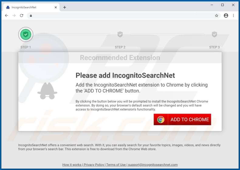 Website used to promote IncognitoSearchNet browser hijacker