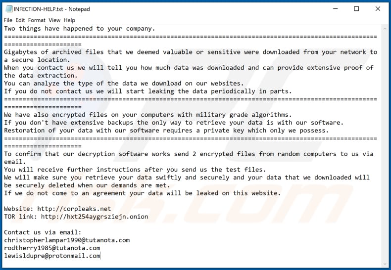 INFECTION decrypt instructions (INFECTION-HELP.txt)