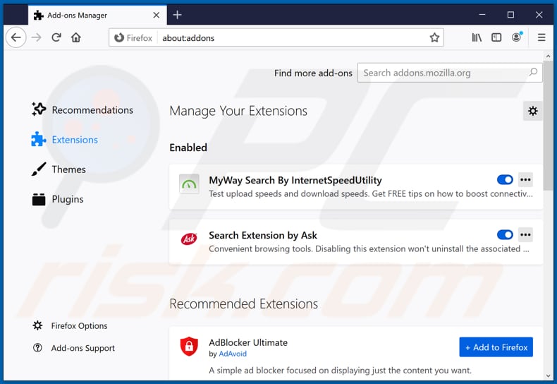 Removing hp.myway.com related Mozilla Firefox extensions