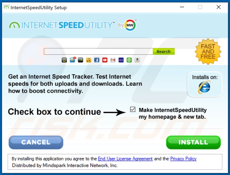 Official InternetSpeedUtility browser hijacker installation setup