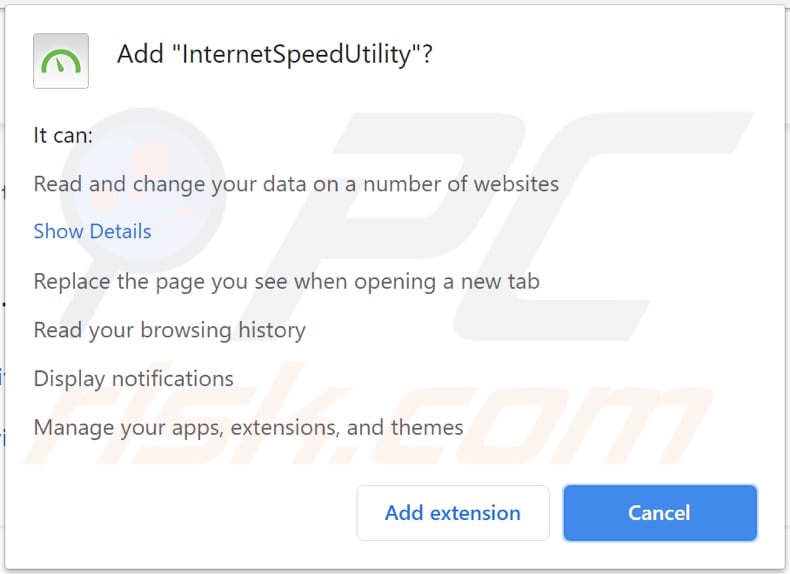 internetspeedutility toolbar notification chrome