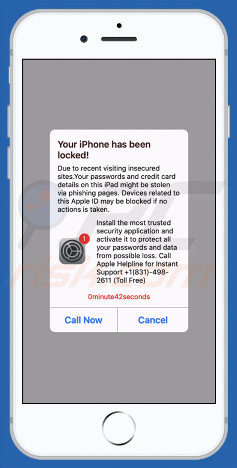iPhone Has Been Locked pop-up scam (2020-12-09)