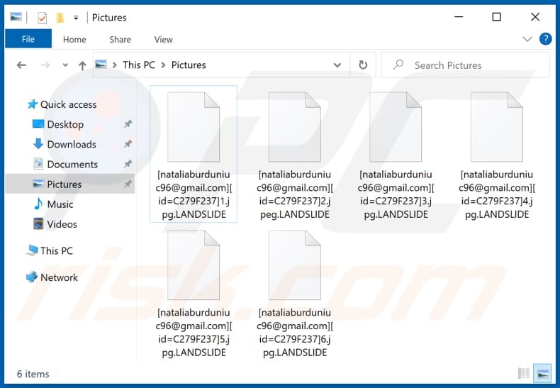 Files encrypted by LANDSLIDE ransomware (.LANDSLIDE extension)