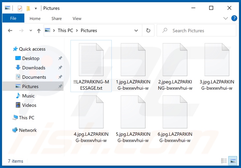 Files encrypted by LAZPARKING ransomware (.LAZPARKING-[random_string] extension)
