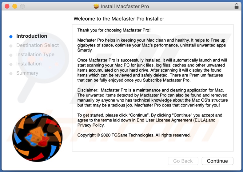 Installation setup of Macfaster Pro PUA