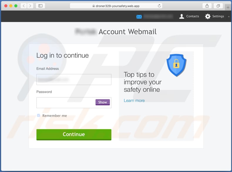 mail quarantined email scam website used to steal login credentials