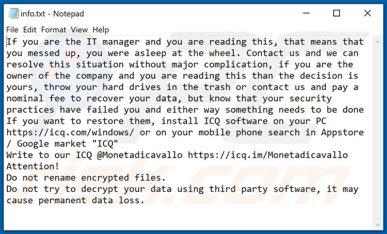 MONETA ransomware text file (info.txt)