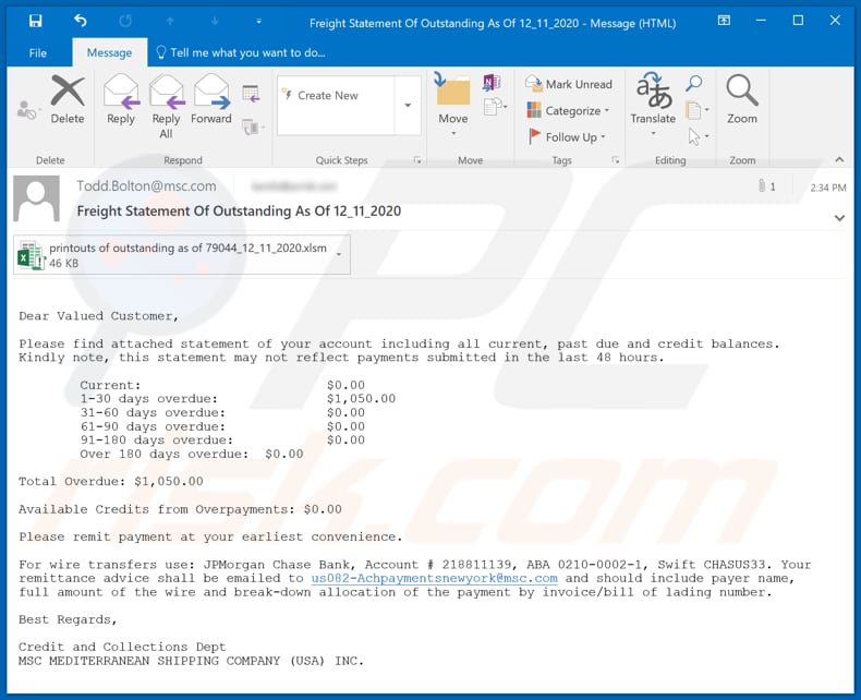 MSC email virus malware-spreading email spam campaign