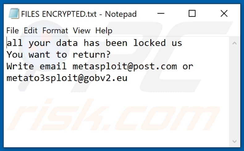 Msf ransomware text file (FILES ENCRYPTED.txt)