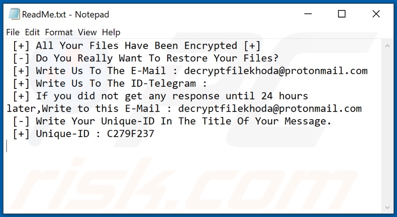 NORD ransomware text file (ReadMe.txt)