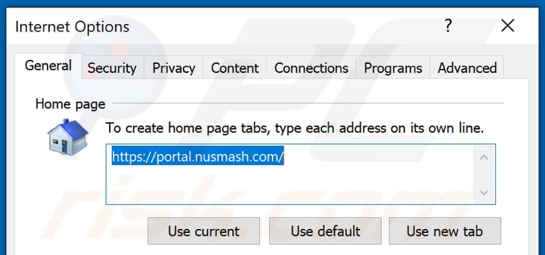 Removing nusmash.com from Internet Explorer homepage