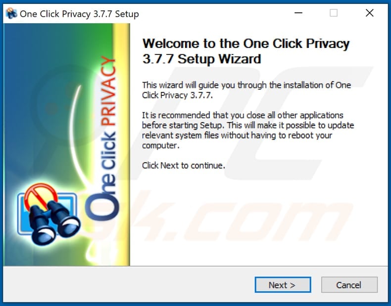 One Click Privacy PUA installation setup