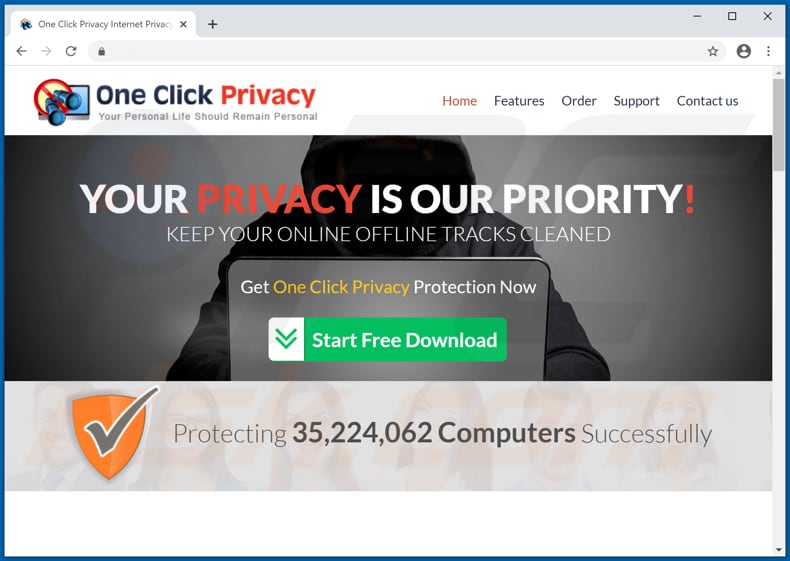 Website used to promote One Click Privacy PUA