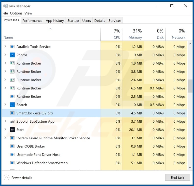 passwordstealer spyware smartclock.exe malicious process in task manager